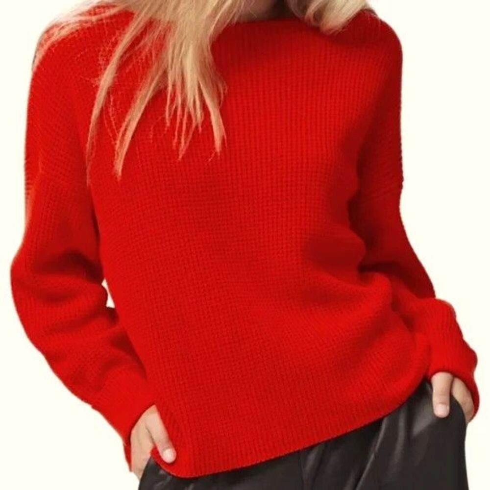 French Connection Women's Millie Mozart Waffle Knit Sweater Orange Sie M NWT $98